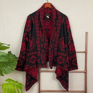 I Jeans by Buffalo Red & Black Tribal Print Waterfall Open Cardigan (Sz …
